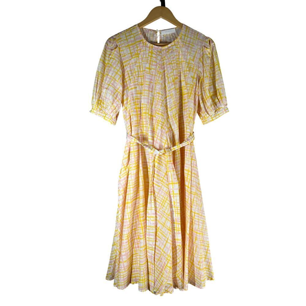 Merlette Wolkers Marigold Crosshatch Print Midi Dress Size Small